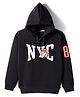 Doreme Fleece Knit Full Sleeves Pullover Hooded Sweatshirt with NYC Print - Black