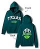 Doreme Fleece Knit Full Sleeves Hooded Sweatshirt With Texas Print - Teal Blue