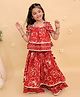 The Mom Store Cotton Knit Sleeveless Floral Printed Gota Lace Embellished Coordinating Layered Lehenga Choli - Multi Colour