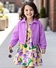 OLLINGTON ST. Waffle Full Sleeves Jacket & Floral Printed Inner Dress - Multicolor & Purple