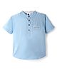 TONYBOY Cotton Woven Half Sleeves Typography Embroidered Kurta Style Shirt - Blue