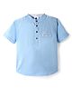 TONYBOY Cotton Woven Half Sleeves Typography Embroidered Kurta Style Shirt - Sky Blue