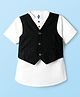 TONYBOY Cotton Woven Half Sleeves Shirt With Waistcoat Set - White & Black