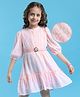 Hola Bonita Dobby Woven Full Sleeves Frock with Belt - Pink