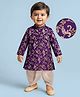 EARTHY TOUCH Woven Full Sleeves Kurta Dhoti Set with Floral Glitter Print - Purple