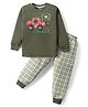 Teddy Interlock Knit Full Sleeves T-Shirt & Lounge Pant Set With Vehicle Print - Olive Green