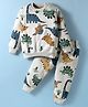 Teddy Fleece Knit Winter Wear Co-ords Night Suit With Dino Print - Light Grey