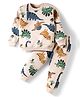 Teddy Fleece Knit Winter Wear Co-ords Night Suit With Dino Print - Beige