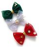 SKD Set Of 3 Bow Applique Detailed & Pearls Embellished Hair Clips - Multi Colour