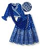 EARTHY TOUCH Woven Full Sleeves Lehenga Choli Set With Foil Floral Print & Dupatta - Blue