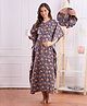 Bella Mama Cotton Woven Half Sleeves Maternity Kaftan Nighty with Floral Print - Blue