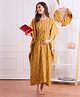 Bella Mama Cotton Woven Half Sleeves Maternity Kaftan Nighty with Floral Print - Yellow