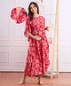 Bella Mama Cotton Woven Half Sleeves Maternity Kaftan Nighty with Floral Print - Red