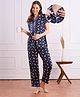 Bella Mama Women Cotton Knit Half Sleeves Front Open Nursing Night Suit with Bunny Print - Navy Blue