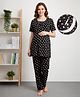 Bella Mama Cotton Knit Half Sleeves Co-ords Nursing Night Suit with Heart Print - Black