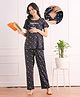 Bella Mama Cotton Knit Half Sleeves Nursing Night Suit with Floral Print - Navy Blue