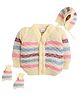 Little Angels Woollen Knit Full Sleeves Striped Sweater With Cap & Booties - Yellow