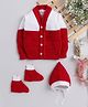 Little Angels Woollen Knit Full Sleeves Colour Blocked Sweater With Cap & Booties - Red