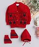 Little Angels Woollen Knit Full Sleeves Stars Designed  Sweater With Cap & Booties  - Red & Navy