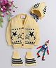 Little Angels Woollen Knit Full Sleeves Stars Designed  Sweater With Cap & Booties - Yellow & Navy