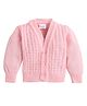 Little Angels Woollen Knit Full Sleeves Self Designed  Cardigan - Pink
