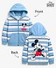 HoneyHap Disney Terry Knit Full Sleeve Hooded Full Sleeve Drop Shoulder Sweatjacket with Front & Back Mickey Mouse Graphic & Kangaroo Pocket Detailing - Light Blue