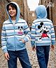 HoneyHap Disney Terry Knit Full Sleeve Hooded Full Sleeve Drop Shoulder Sweatjacket with Front & Back Mickey Mouse Graphic & Kangaroo Pocket Detailing - Light Blue