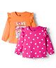 Doodle Poodle 100% Cotton Knit Full Sleeves T-Shirts With Heart & Love Text Print With Frill Detailing Pack of 2 - Dark Orange & Pink