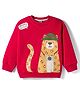 Little Kangaroos Fleece Knit Full Sleeves Sweatshirt With Animal Print - Red