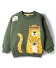 Little Kangaroos Fleece Knit Full Sleeves Sweatshirt With Animal Print - Olive Green