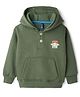 Little Kangaroos Fleece Knit Full Sleeves Hooded Sweatshirt with Text Print & Kangaroo Pocket - Olive Green