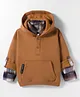 Little Kangaroos Cotton Woven Full Sleeves Hooded Sweatshirt with Checks & Kangaroo Pockets - Tan