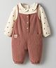 Little Kangaroos Cotton Woven Dungaree & Full Sleeves Inner Tee With Floral Print - Plum