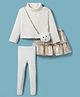 Little Kangaroos Woven Full Sleeves Top & Skirt Set With Leggings & Sling Bag - Cream