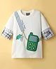Little Kangaroos Looper Knit Full Sleeves T-Shirt with Vacay Mode Text Print & Phone Applique - Offwhite