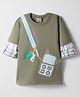 Little Kangaroos Looper Knit Full Sleeves T-Shirt with Vacay Mode Text Print & Phone Applique - Olive Green