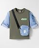 Little Kangaroos Looper Knit Full Sleeves T-Shirt Text Print & Sling Bag - Green