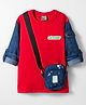 Little Kangaroos Looper Knit Full Sleeves T-Shirt Text Print & Sling Bag - Dark Red