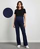 Bella Mama Full Length High Coverage Maternity Rib Knit Solid Coloured Pant - Navy Blue