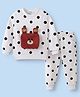 Mark & Mia Full Sleeves Winter Wear T-Shirt & Joggers Set with Animal Applique Pouch & Polka Dots - White