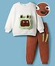 Mark & Mia Full Sleeves Winter Wear T-Shirt & Joggers Set with Pouch & Bear Applique - Brown & White