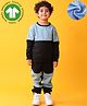 Anthrilo Fleece Knit Full Sleeves Colour Blocked  Coordinating Sweatshirt & Jogger Set - Black & Blue