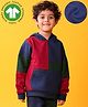 Anthrilo Fleece Knit Full Sleeves Colour Blocked Printed Hooded Sweatshirt  - Navy Blue