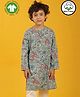 Anthrilo 100%  Cotton Woven  Full Sleeves Floral Printed Kurta - Sky Blue