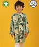 Anthrilo 100% Cotton Woven Full Sleeves Peacock Printed Kurta - Green