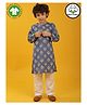 Anthrilo 100% Organic Cotton Woven  Full Sleeves Floral Motif Printed Kurta & Pyjamas Set - Blue
