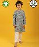 Anthrilo 100% Pure Cotton Full Sleeves Floral Printed Kurta & Pyjama Set - Sky Blue