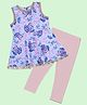 Kiddopanti Cotton Woven Sleeveless Daisy Printed Gota Lace Embellished Peplum Kurti  & Leggings Set - Sky Blue & Baby Pink