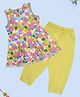Kiddopanti Rayon Woven Sleeveless Floral Printed Gota Lace Embellished Peplum Kurti & Salwar Set - Multi Colour & Mustard