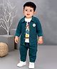 MASHUP Cotton Woven Skatebo Text Printed Cotton Tee & Pant With Full Sleeves Checked Jacket Set - Blue